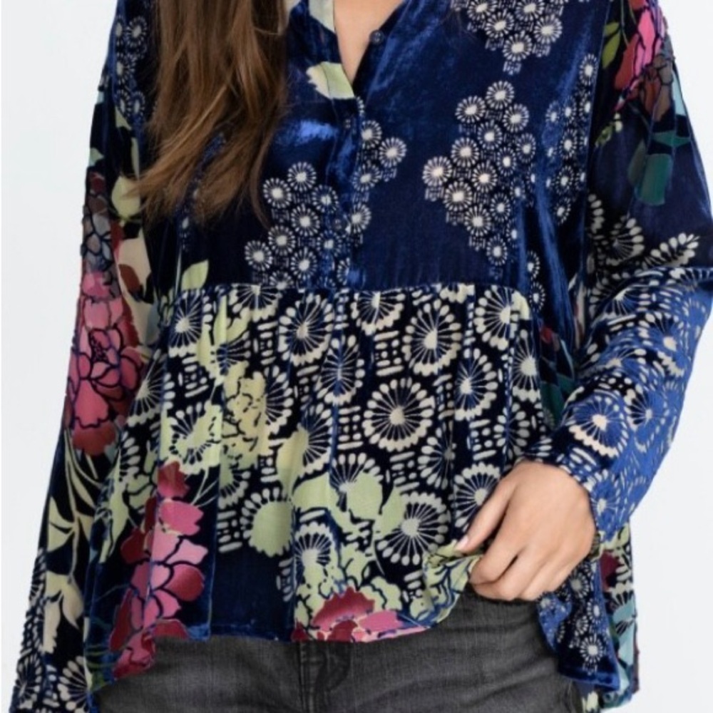Johnny Was Cobalt Blue w/ Floral Velvet Jacket